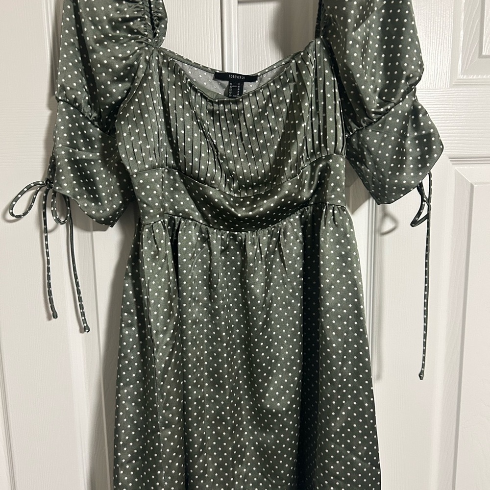 Forever 21 Olive Polka Dot Long Sleeve Dress